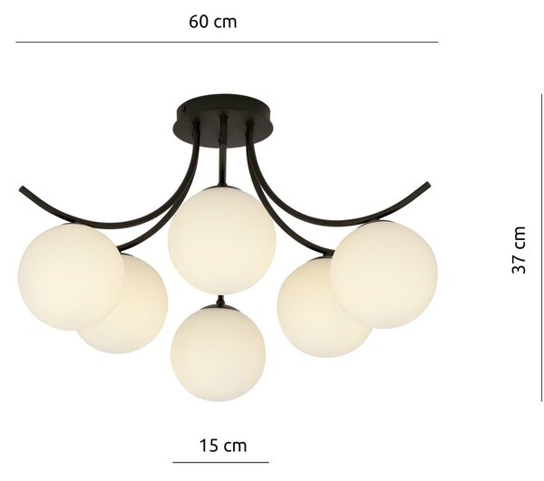 Lampadario da Soffitto in Acciaio e Vetro BOSTON 6 Nero 6xE14