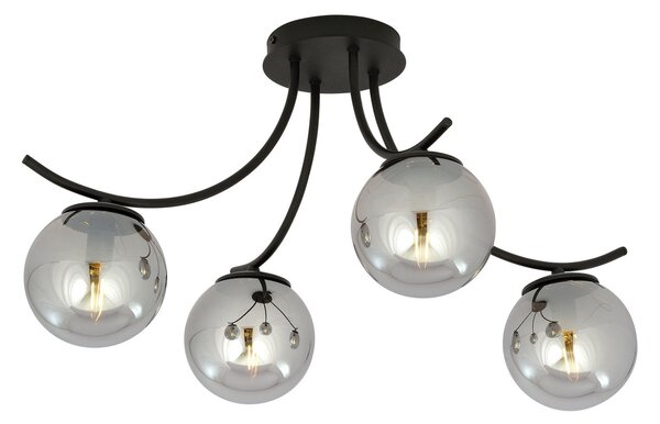 Lampadario da Soffitto in Acciaio e Vetro BOSTON 4 Nero 4xE14