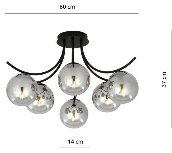 Lampadario da Soffitto in Acciaio e Vetro BOSTON 6 Nero 6xE14
