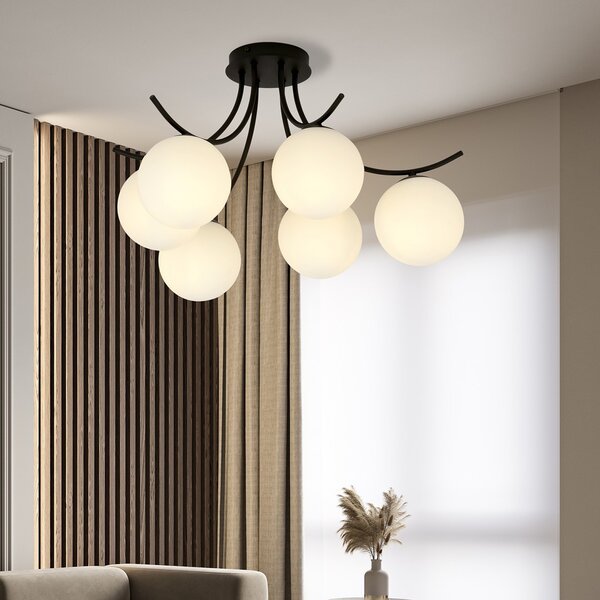 Lampadario da Soffitto in Acciaio e Vetro BOSTON 6 Nero 6xE14
