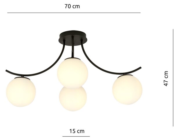 Lampadario da Soffitto in Acciaio e Vetro BOSTON 4 Nero 4xE14