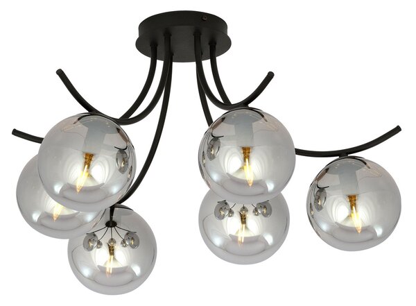 Lampadario da Soffitto in Acciaio e Vetro BOSTON 6 Nero 6xE14