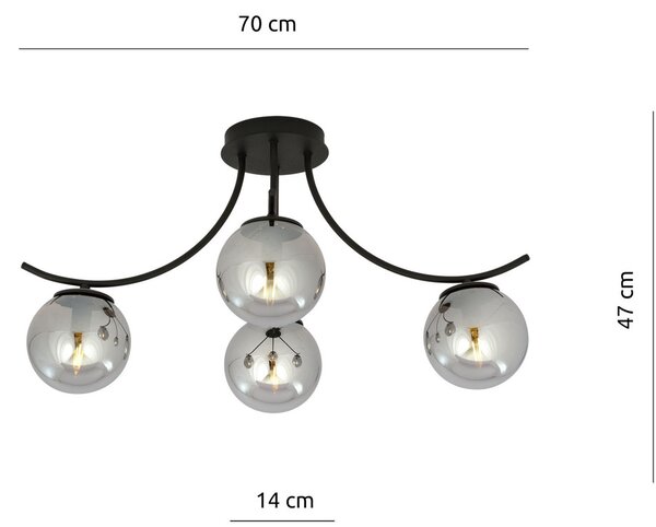 Lampadario da Soffitto in Acciaio e Vetro BOSTON 4 Nero 4xE14