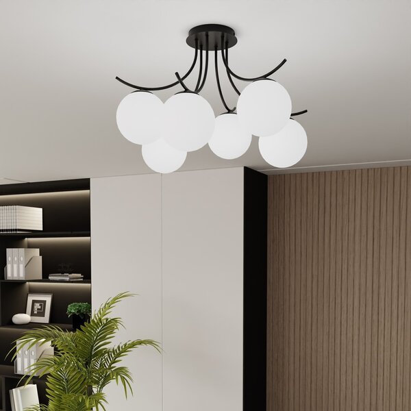 Lampadario da Soffitto in Acciaio e Vetro BOSTON 6 Nero 6xE14