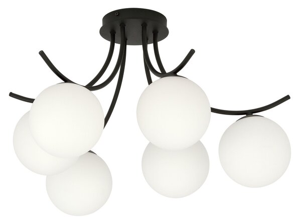 Lampadario da Soffitto in Acciaio e Vetro BOSTON 6 Nero 6xE14