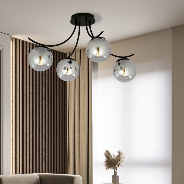 Lampadario da Soffitto in Acciaio e Vetro BOSTON 4 Nero 4xE14