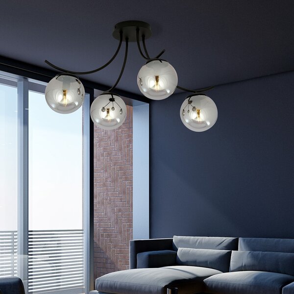 Lampadario da Soffitto in Acciaio e Vetro BOSTON 4 Nero 4xE14