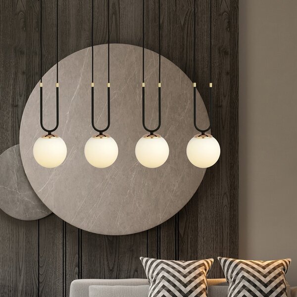 Lampadario a Sospensione in Acciaio e Vetro GLAM 4 Nero 4xE14