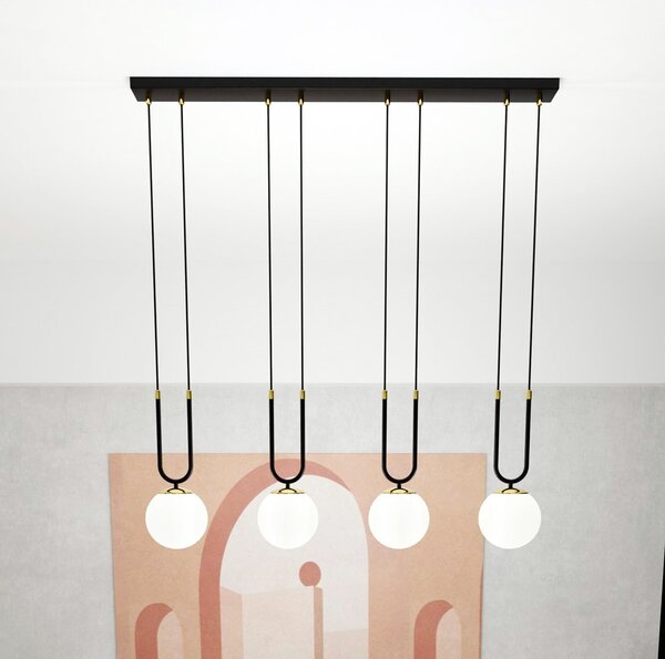Lampadario a Sospensione in Acciaio e Vetro GLAM 4 Nero 4xE14