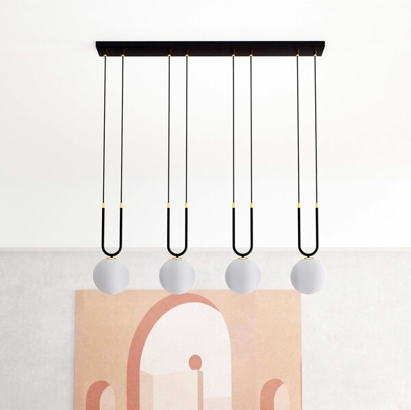 Lampadario a Sospensione in Acciaio e Vetro GLAM 4 Nero 4xE14