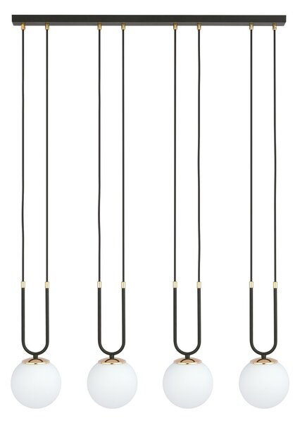 Lampadario a Sospensione in Acciaio e Vetro GLAM 4 Nero 4xE14