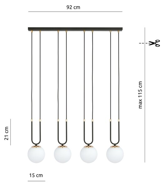 Lampadario a Sospensione in Acciaio e Vetro GLAM 4 Nero 4xE14
