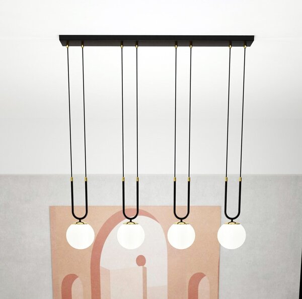 Lampadario a Sospensione in Acciaio e Vetro GLAM 4 Nero 4xE14