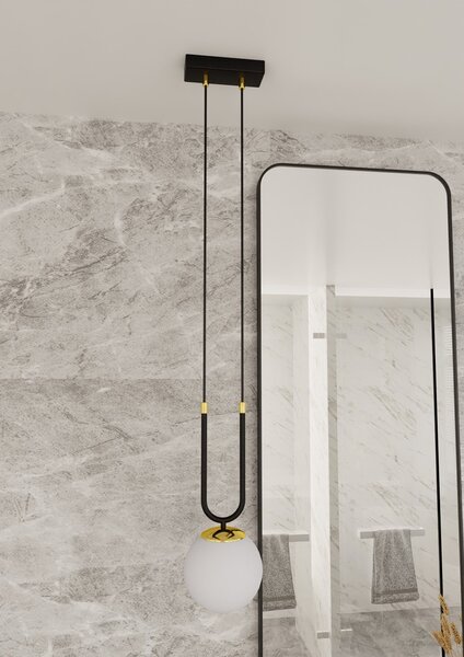Lampadario a Sospensione in Acciaio e Vetro GLAM 1 Nero E14