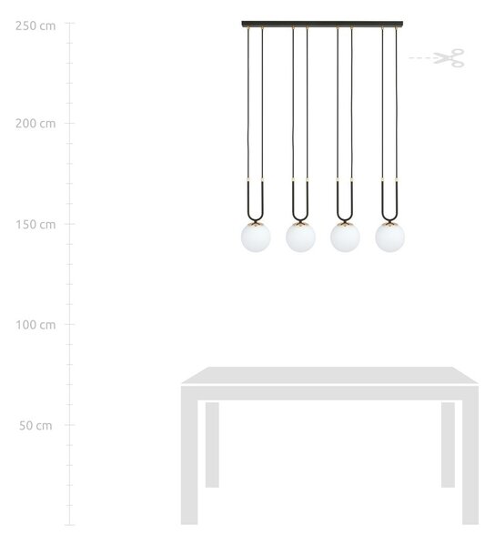 Lampadario a Sospensione in Acciaio e Vetro GLAM 4 Nero 4xE14