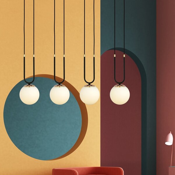 Lampadario a Sospensione in Acciaio e Vetro GLAM 4 Nero 4xE14