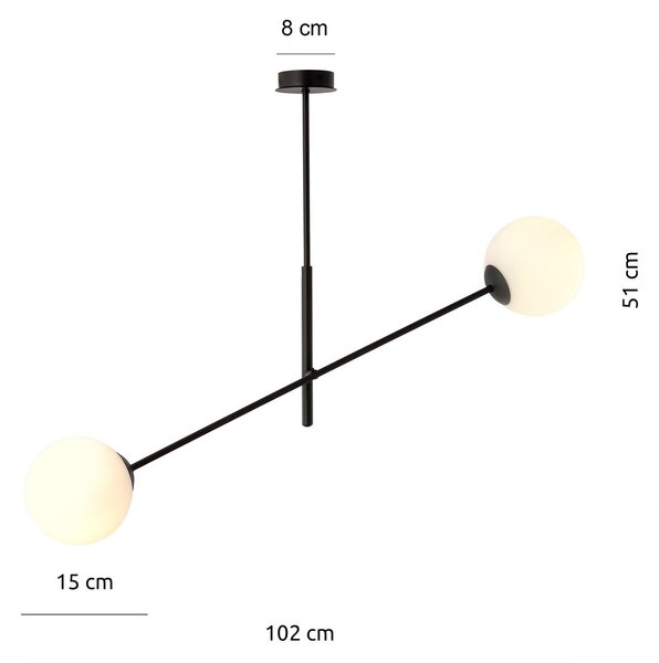 Lampadario da Soffitto in Acciaio e Vetro LINEAR 2 Nero 2xE14