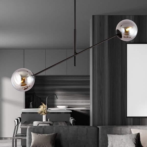 Lampadario da Soffitto in Acciaio e Vetro LINEAR 2 Nero 2xE14