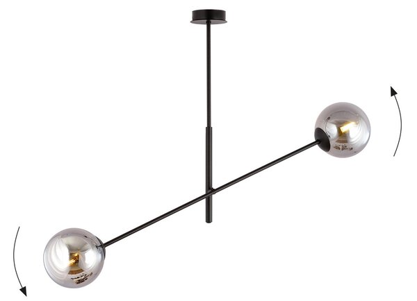 Lampadario da Soffitto in Acciaio e Vetro LINEAR 2 Nero 2xE14