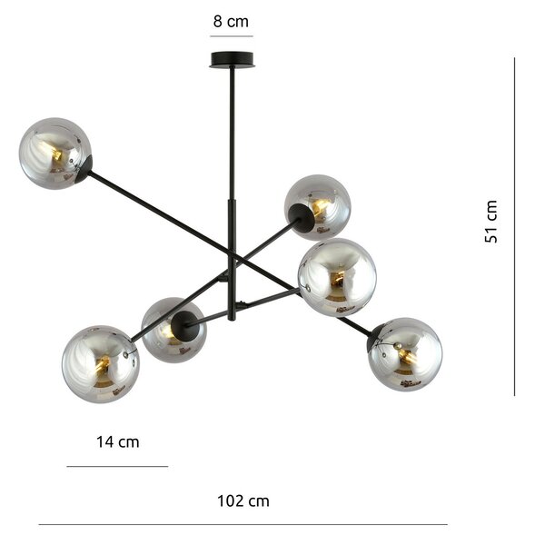 Lampadario da Soffitto in Acciaio e Vetro LINEAR 6 Nero 6xE14