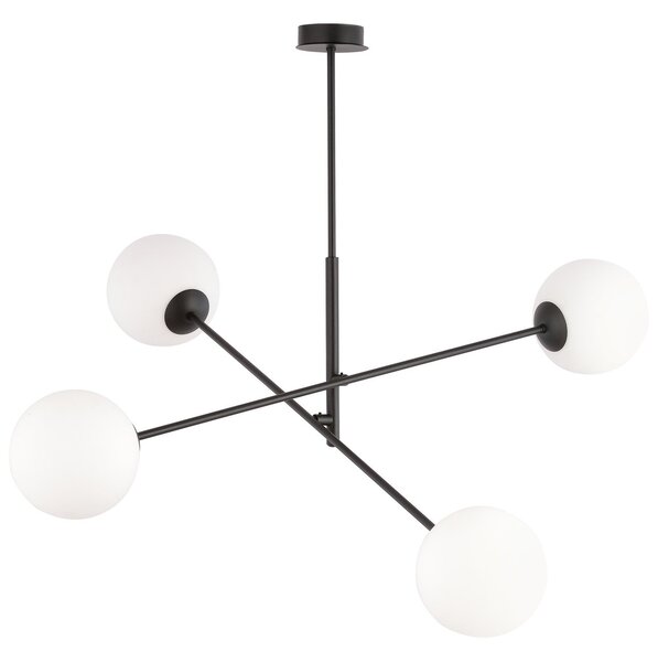 Lampadario a Sospensione in Acciaio e Vetro LINEAR 4 Nero 4xE14