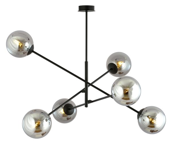 Lampadario da Soffitto in Acciaio e Vetro LINEAR 6 Nero 6xE14