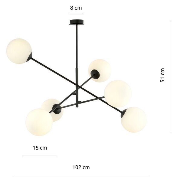 Lampadario da Soffitto in Acciaio e Vetro LINEAR 6 Nero 6xE14