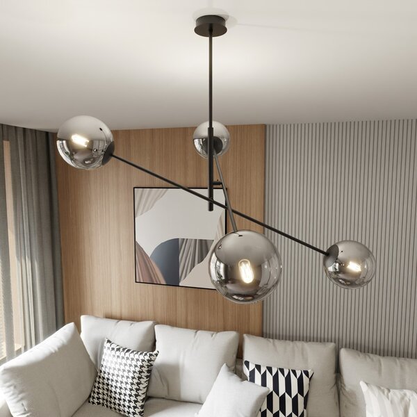 Lampadario a Sospensione in Acciaio e Vetro LINEAR 4 Nero 4xE14