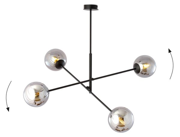 Lampadario a Sospensione in Acciaio e Vetro LINEAR 4 Nero 4xE14
