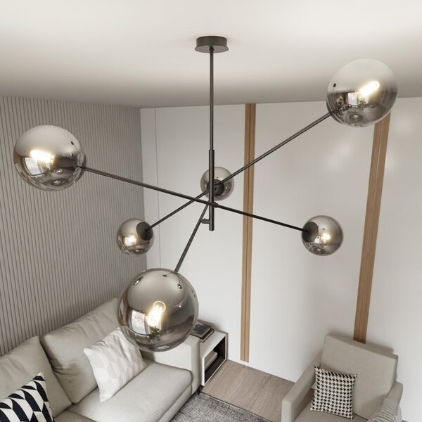 Lampadario da Soffitto in Acciaio e Vetro LINEAR 6 Nero 6xE14
