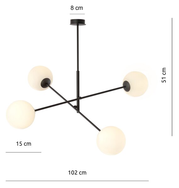 Lampadario a Sospensione in Acciaio e Vetro LINEAR 4 Nero 4xE14
