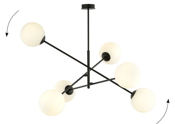 Lampadario da Soffitto in Acciaio e Vetro LINEAR 6 Nero 6xE14