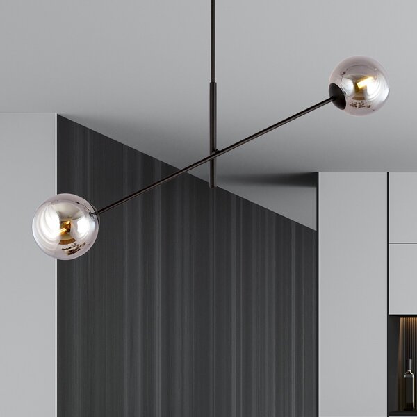 Lampadario da Soffitto in Acciaio e Vetro LINEAR 2 Nero 2xE14
