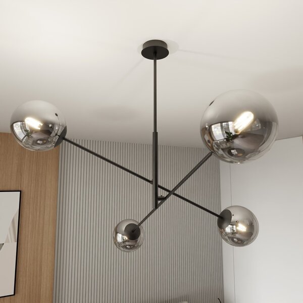 Lampadario a Sospensione in Acciaio e Vetro LINEAR 4 Nero 4xE14