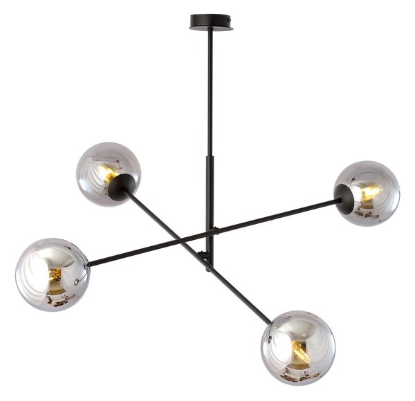 Lampadario a Sospensione in Acciaio e Vetro LINEAR 4 Nero 4xE14