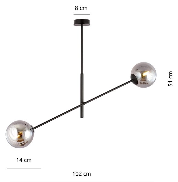Lampadario da Soffitto in Acciaio e Vetro LINEAR 2 Nero 2xE14