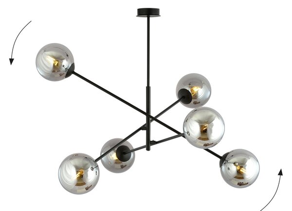 Lampadario da Soffitto in Acciaio e Vetro LINEAR 6 Nero 6xE14