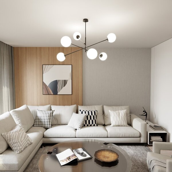 Lampadario da Soffitto in Acciaio e Vetro LINEAR 6 Nero 6xE14