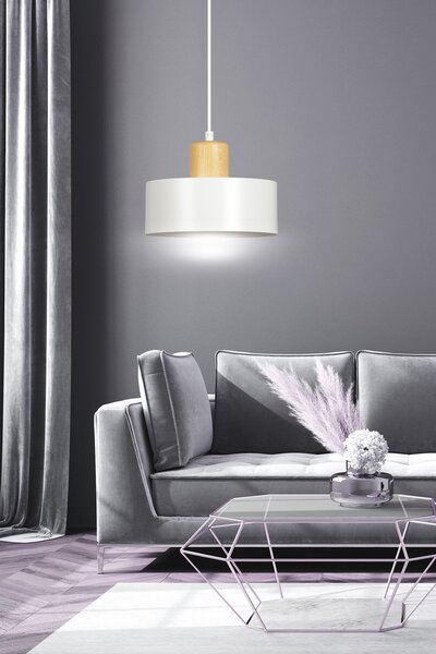 Lampadario a Sospensione in Acciaio e Legno TORIN 1 Nero/Bianco E27