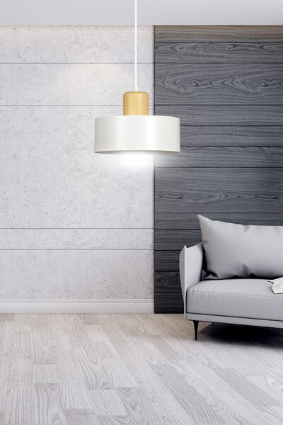 Lampadario a Sospensione in Acciaio e Legno TORIN 1 Nero/Bianco E27