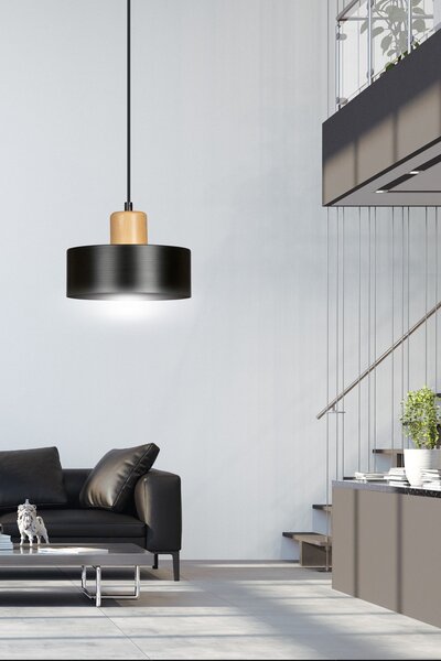 Lampadario a Sospensione in Acciaio e Legno TORIN 1 Nero/Bianco E27