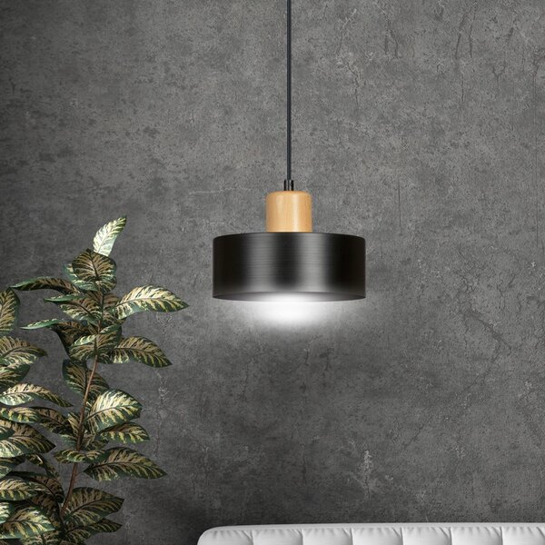 Lampadario a Sospensione in Acciaio e Legno TORIN 1 Nero/Bianco E27