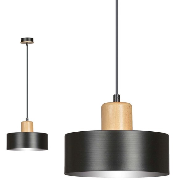 Lampadario a Sospensione in Acciaio e Legno TORIN 1 Nero/Bianco E27
