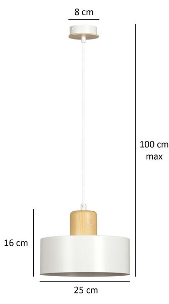 Lampadario a Sospensione in Acciaio e Legno TORIN 1 Nero/Bianco E27