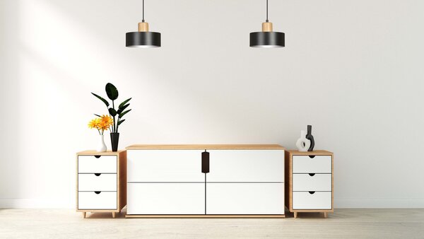 Lampadario a Sospensione in Acciaio e Legno TORIN 1 Nero/Bianco E27