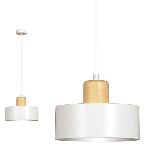 Lampadario a Sospensione in Acciaio e Legno TORIN 1 Nero/Bianco E27