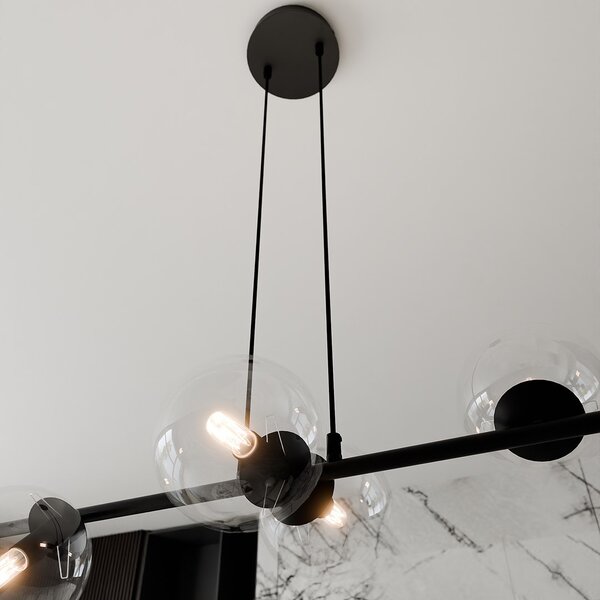 Lampadario a Sospensione in Acciaio e Vetro ROSSI 6 Nero 6xE14