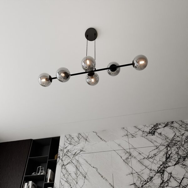 Lampadario a Sospensione in Acciaio e Vetro ROSSI 6 Nero 6xE14