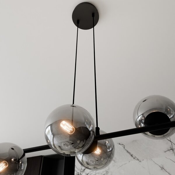 Lampadario a Sospensione in Acciaio e Vetro ROSSI 6 Nero 6xE14