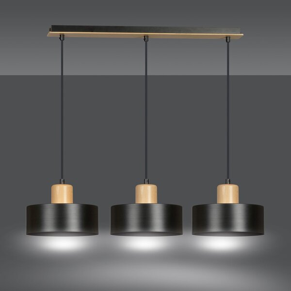 Lampadario a Sospensione in Acciaio e Legno TORIN 3 Nero 3xE27